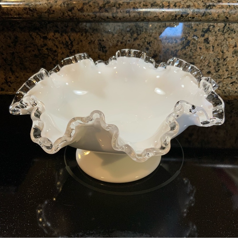 Fenton Silver Crest Footed Bowl Milk Glass Vintage
